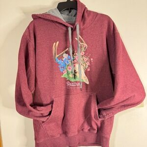 Realtree Outfitters Floral Skull Antler Burgundy Hoodie Sweatshirt Med oversized